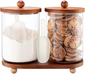 FavorFlavor Set of 2 101OZ Glass Jars with Airtight Lids Canister Sets for Kitchen Counter Flour Glass Storage Containers with Wooden Lid and a Tray for Kitchen or Laundry Room