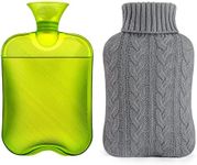 samply Hot Water Bottle with Knitted Cover, 2L Hot Water Bag for Hot and Cold Compress, Hand Feet Warmer, Ideal for Menstrual Cramps, Neck and Shoulder Pain Relief,Grey