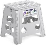 Delxo Folding Step Stool, 13 inch Non-Slip Foldable Stools for Kids & Adults Up to 300 LBS, Step Stool with Handle, Lightweight for Kitchen, Bathroom, Bedroom, Garden, Grey, 1PC