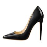 Only maker Women's Pointed Toe Stiletto High Heel Sexy Pumps Wedding Prom Evening Dress Shoes Glazed Black Size 12