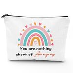 Makeup Bag for Women, Makeup Pouch Bag, Funny Birthday Gift for Women, You are Nothing Short of Amazing Rainbow Cosmetic Bag