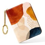 Nipichsha Credit Card Holder, Small RFID Card Wallet for Women, Slim Leather Card Holder Wallet, Credit Card Wallet Organizer, Pocket Business Card Case with Zipper & Keychain, Simple Abstract Art,