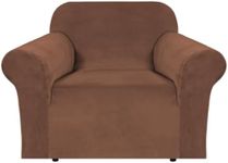 H.VERSAILTEX Stretch Velvet Armchair Cover Couch Covers 1 Cushion Chair Slipcover for Living Room Furniture Cover Crafted from Thick Comfy Rich Velour (Chair 31"-49", Caramel)