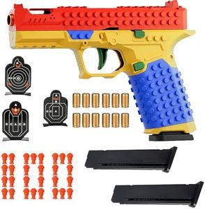 Dreamplay Shell Ejecting Toy Gun, DIY Automatic Pull Back Action Platebase Compatible with Legos Shooting Games Education Model Toy Pistol for Kids Gifts
