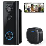 Wireless Video Doorbell Camera with Chime & Multi-Angle Bracket, 1080P, Battery-Powered, No Monthly Fees, 2.4GHz WiFi, Alexa Compatible