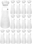 IAGBIBUI Kids Apron and Chef Hat Set, 30 Pieces Boys Girls Kids Apron with 2 Pockets Adjustable for Cooking Classroom Baking Painting, 6-13 Years, White
