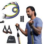 Boldfit Resistance Band Set with Handles, Portable Toning Tubes with Door Anchor & Foam Handles. Resistance Tube Kit with Bag and Ankle Straps Included. (11 Pieces Tube Set), Multicolor, L