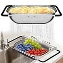 Over the Sink Colander - Strainers and Colanders - Sink Strainer Basket - Expandable Fine Mesh Strainer with Rubber Grip for Veggie, Fruits, Pasta, Home Kitchen Essentials (9.5W x 13.4-21.3L x 3.3H)