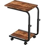 SIMPDIY Side Table Height Adjustable End/Bedside Table with 4 Wheels for Sofa Bedroom Living Room Office, Coffee Table for Small Spaces, Stable, Heavy Duty Iron, Rustic Brown