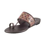 Mochi Women Gun Metal Ethnicwear Flat Chappal UK/7 EU/40 (32-459)