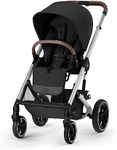 Cybex Balios S Lux 2 Stroller Front Facing or Parent Facing Seat with All-Terrain Wheels and Front Wheel Suspension, One-Pull Harness, One-Hand Fold, Extra Large Storage Basket - Silver Frame and Moon Black Seat