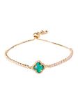 MOONDUST CZ Studded Gold Plated Stylish and Flower Clover & Hamsa Charm Pearl Bracelet for Girls & Women (MD_3236_G)