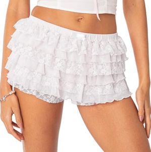 NUFIWI Women Lolita Bloomers Cute Ruffle Lace Trim Pumpkin Pants Sexy Boy Shorts Layered Bottoms Y2k Fairy Sweet Pettipants, F76 White, Small