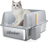 Oboker Extra Large Stainless Steel Litter Box with Lid, XL Metal Cat Litter Box for Big Cats, High Sided Litter Box Non-Sticky, Easy to Clean, Anti-Urine Leakage, Includes Litter Scoop