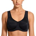 SYROKAN Women's Max Control Underwire Sports Bra High Impact Plus Size with Adjustable Straps Black 42G