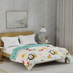 Urban Space 100% Cotton Reversible Dohar for Double Bed, AC Blanket Double Bed Size, Soft Light-Weight 3 Layered Bed Blanket (Lion King Off White, Double - 86 x 95 Inch)