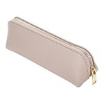 Fyore Leather Pencil Case Slim Design Pen Bag with Metallic Zipper Pocket Size for or Student Office College Middle School (Khaki)