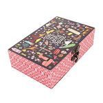 Chumbak Jewelry & Accessories Storage Box for Women | Engineered Wood Organiser with Lock | Pink Scenic Route Print | Gift for Her
