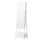 SONGMICS LED Mirror Jewellery Cabinet Standing, Lockable Jewellery Armoire with Full-Length Mirror, Space-Saving Jewellery Organiser with Mirror, Drawer and Shelf, Gift Idea, Cloud White JJC025W01