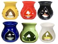 Mkd2 Rise Ceramic Candle Operated Aroma Burner Oil Diffuser Lamp -Set of 6 (Red, Yellow, Blue, Black, Green & White) Multicolour for Home Fragrance,
