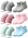 SATINIOR 6 Pairs Baby Knee Crawling Pads Anti-Slip Knee Protectors Toddler Infant Boys Girls Non-Slip Socks (Pink, Light Green, Light Blue, Light Gray)