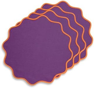 Solino Home Linen Placemats Set of 4-100% Pure Linen Persimmon Orange and Purple Round Cloth Placemats 16 Inch - Giselle Scallop Edge, Handcrafted and Machine Washable