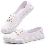Harvest Land Womens Canvas Shoes Ladies Fashion Plimsolls Soft Trainers Low Top Slip on Sneaker White 6