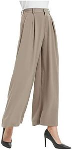 Tronjori Women High Waist Casual Wide Leg Long Palazzo Pants Trousers Regular Size(L, Mocha Short)