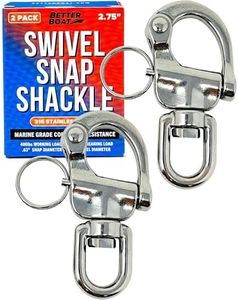 Better Boat Stainless Steel Quick Release Snap Shackles, 2-Pack, 316 Marine Grade, Swivel Shackle for Sailing Rigging, SCBA Mask Clips, Spinnaker Halyard, and Sailboat Hardware