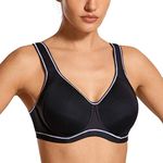 SYROKAN Women's Sports Bra High Impact Underwire Support Full Coverage Plus Size Molded Fitness Workout Bras Black-A262 34C