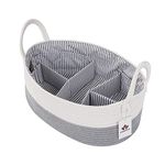 AUNHUIT Baby Nappy Diaper Caddy Organizer Nursery Storage Bin Woven Cotton Rope Baby Shower Basket with 8 Pockets 5 Compartments Removable Insert Portable Travel Changing Organiser(Grey)