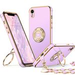 XYZ for iPhone XR Case with Stand, XR Phone Case with Double Ring Kickstand, Women Girls Bling Luxury Protective Case Heart for iPhone XR(6.1 inch), Purple