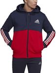 adidas Men's Essentials Colorblock Full Zip Hoodie, Ink/Scarlet, Medium