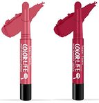 Teen Teen Non Transfer Water Proof Long Lasting Matte Lipstick Combo (Red Wine, Coral Pink)