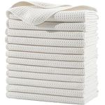 POLYTE Premium Microfiber Kitchen Dish Hand Towel Waffle Weave 12 Pack (16x28 in, Off White)