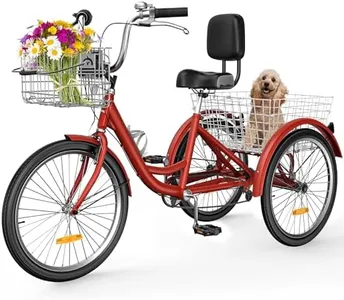 YITAHOME Adult Tricycle, 26 Inch 3 Wheel Bikes, 7 Speed Trike Bike for Adults with Removable Baskets, Cruiser Bike for Seniors Women Men Shopping Picnic Outdoor Sports, Red