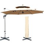 Mojia 11 FT Cantilever Patio Umbrella with Cross Base and Cover Included - 360° Rotation Offset Hanging Umbrella Large Heavy Duty Outdoor Umbrella with Easy Tilt for Pool Backyard Deck Garden, Khaki