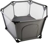 Safetots Deluxe Fabric Hexagon Playpen, Play Pen for Baby and Toddler, Play Yard, Breathable Mesh Fabric, Zip Door