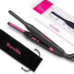 Terviiix 3/10 Inch Mini Hair Straightener for Short Hair, Pencil Flat Iron for Short Hair, Beard and Pixie Cut, Fast 15s Heating Ceramic Flat Iron with Adjustable Temp Settings & Dual Voltage, Auto Shut Off