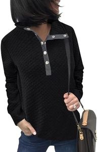BTFBM Women 2023 Fashion Quilted Pattern Lightweight Zipper Long Sleeve Plain Casual Ladies Sweatshirts Pullovers Shirts Tops (Button Black, Large)