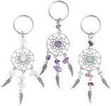 PH PandaHall 12pcs Dream Catcher Keychain, 3 Color Gemstone Crystal Key Chains Natural Chip Feather Key Chain Dreamcatcher Keyring Boho Lucky Decor for Easter Car Bag Home Hanging Ornaments Pendant