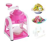 TAPUJI Manual Ice Slush Cone Gola Maker Ice Shaved Crusher Machine for Home with Reusable 3 Bowl 6 Sticks 1 Glass (Random Colour)