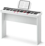 Donner Electronic Keyboard 61 Key Piano, Indicator Light Guidance Designed for Beginners, with Detachable Piano Stand, Music Stand, Supports USB-MIDI, Headphones, Sustain Pedal, AUX OUT, DK-10S White
