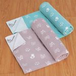 R for Rabbit Waterproof Quick Dry Sheet for Baby | Anti-Piling Fleece Breatheable Fabric Extra Absorbent Instant Dry Baby Bed/Cot Protector Mat (Size-L,Blue-Grey,Pack of 2 Combo)