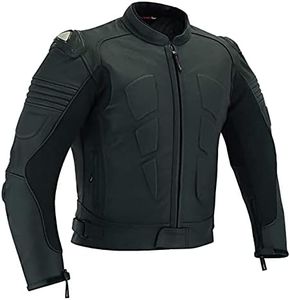 JACKET4U Chaqueta de cuero para motocicleta para hombre, perforada, blindada con blindajes externos MBJ-01A, Negro, XL