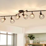 ANWIO Kitchen Spot Lights Ceiling,6 Way Black Lounge Industrial Wall Lights-Adjustable SpotLights Ceiling Lights Wire Cage with E14 Base,Light Fittings Ceilings for Kitchen Living Room(EUC-EA190813)