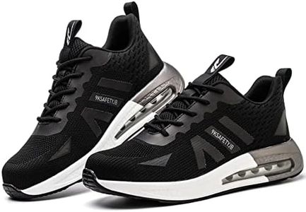 XUNRUO Safety Work Shoes for Mens Womens, Breathable Safety Steel Toe Athletic Sneakers, Lightweight Construction Carpenter Shoes 9192 Black 48
