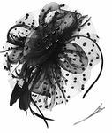 Fascinators Hat for Women Tea Party Headband Kentucky Derby Wedding Cocktail Flower Mesh Feathers Hair Clip (1-Black)