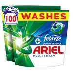 Ariel Platinum PODS®, Washing Liquid Laundry Detergent Capsules 100 Washes, +Touch of Febreze Odour Defence, Remove Even 7-Day Sweat Odours