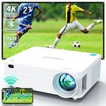 WISELAZER Video Projector 5G WiFi Bluetooth Native 1080P Support 4K, Built-in Dust Filter/AirPlay/Miracast/4-Point Keystone/Zoom, Home Cinema HD Projectors for Smartphone (White)